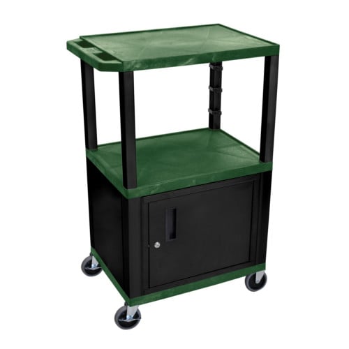 H. Wilson Tuffy WT42HGC2E-B Hunter Green 42" High Tuffy Utility A/V Cart with Cabinet (3-Shelf Black Legs)