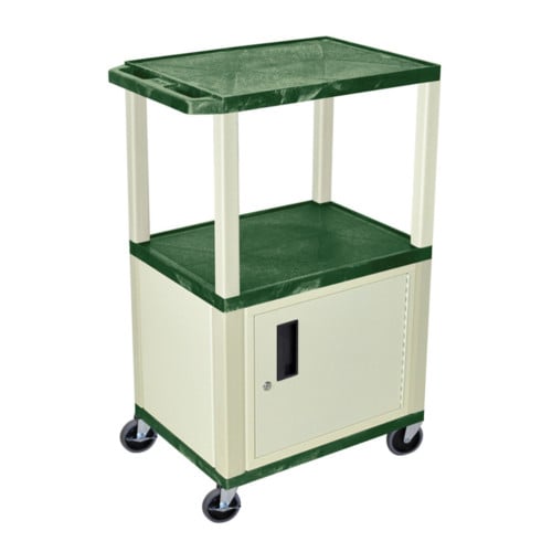 H. Wilson Tuffy WT42HGC3E Hunter Green 42" High Tuffy Utility A/V Cart with Cabinet (3-Shelf Putty Legs)