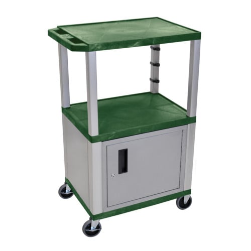 H. Wilson Tuffy WT42HGC4E-N Hunter Green 42" High Tuffy Utility A/V Cart with Cabinet (3-Shelf Nickel Legs)