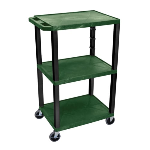 H. Wilson Tuffy WT42HGE-B Hunter Green 42" High Tuffy Utility A/V Cart (3-Shelf Black Legs)