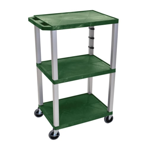 H. Wilson Tuffy WT42HGE-N Hunter Green 42" High Tuffy Utility A/V Cart (3-Shelf Nickel Legs)