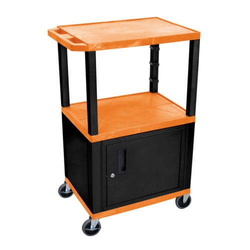 H. Wilson Tuffy WT42ORC2E-B Orange 42" High Tuffy Utility A/V Cart with Cabinet (3-Shelf Black Legs)