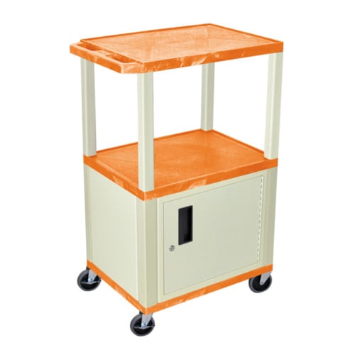 H. Wilson Tuffy WT42ORC3E Orange 42" High Tuffy Utility A/V Cart with Cabinet (3-Shelf Putty Legs)