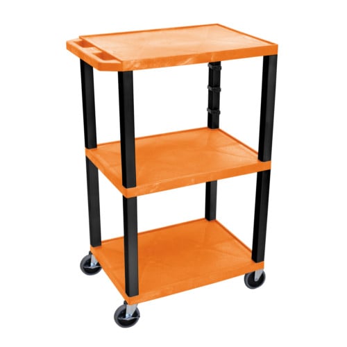 H. Wilson Tuffy WT42ORE-B Orange 42" High Tuffy Utility A/V Cart (3-Shelf Black Legs)