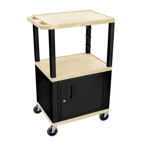 H. Wilson Tuffy WT42OWC2E-B Putty 42" High Tuffy Utility A/V Cart with Cabinet (3-Shelf Black Legs)