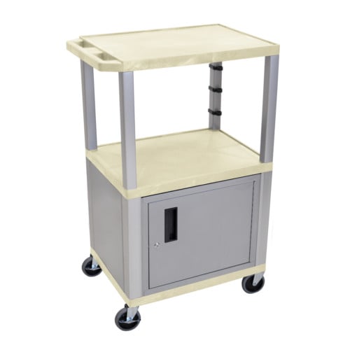 H. Wilson Tuffy WT42OWC4E-N Putty 42" High Tuffy Utility A/V Cart with Cabinet (3-Shelf Nickel Legs)