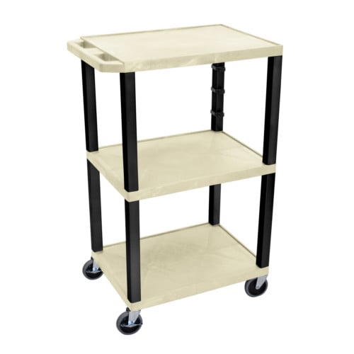 H. Wilson Tuffy WT42OWE-B Putty 42" High Tuffy Utility A/V Cart (3-Shelf Black Legs)