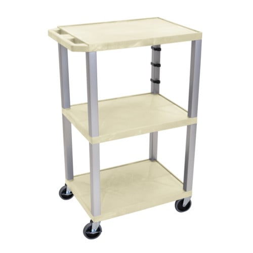 H. Wilson Tuffy WT42OWE-N Putty 42" High Tuffy Utility A/V Cart (3-Shelf Nickel Legs)