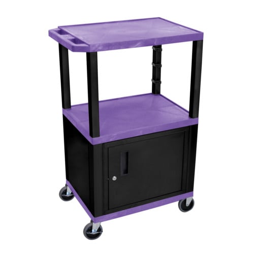 H. Wilson Tuffy WT42PC2E-B Purple 42" High Tuffy Utility A/V Cart with Cabinet (3-Shelf Black Legs)