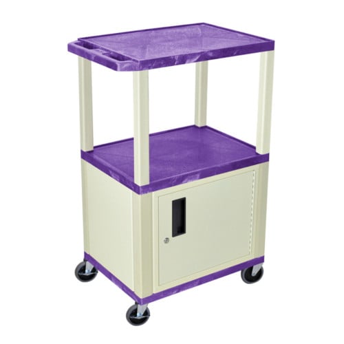 H. Wilson Tuffy WT42PC3E Purple 42" High Tuffy Utility A/V Cart with Cabinet (3-Shelf Putty Legs)