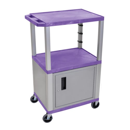H. Wilson Tuffy WT42PC4E-N Purple 42" High Tuffy Utility A/V Cart with Cabinet (3-Shelf Nickel Legs)