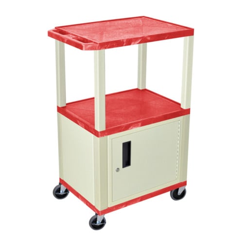 H. Wilson Tuffy WT42RC3E Red 42" High Tuffy Utility A/V Cart with Cabinet (3-Shelf Putty Legs)