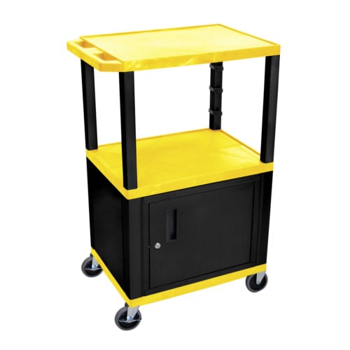 H. Wilson Tuffy WT42YC2E-B Yellow 42" High Tuffy Utility A/V Cart with Cabinet (3-Shelf Black Legs)
