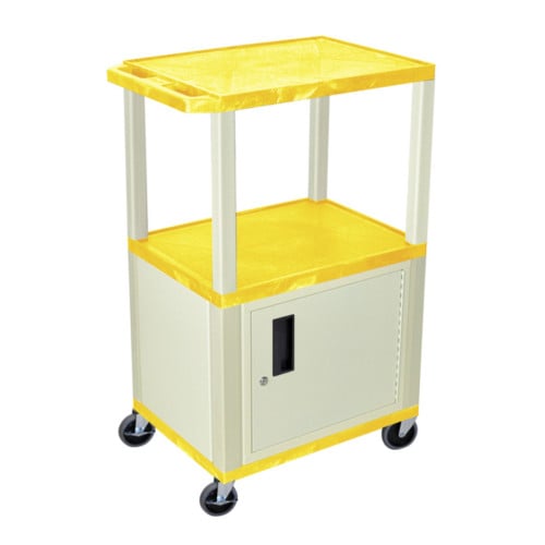 H. Wilson Tuffy WT42YC3E Yellow 42" High Tuffy Utility A/V Cart with Cabinet (3-Shelf Putty Legs)
