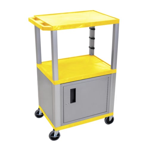 H. Wilson Tuffy WT42YC4E-N Yellow 42" High Tuffy Utility A/V Cart with Cabinet (3-Shelf Nickel Legs)