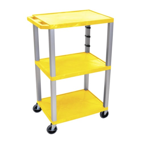 H. Wilson Tuffy WT42YE-N Yellow 42" High Tuffy Utility A/V Cart (3-Shelf Nickel Legs)