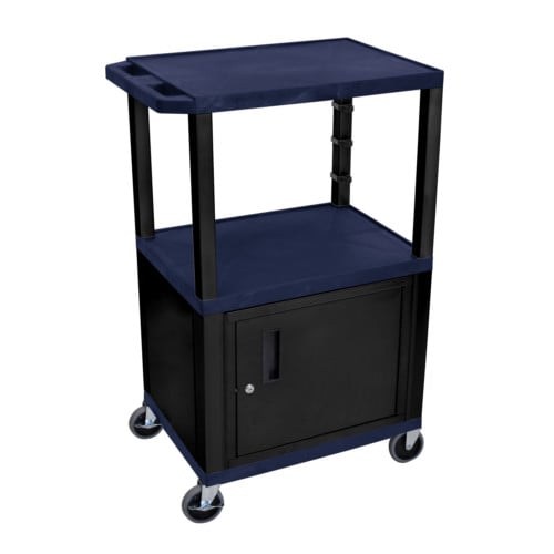 H. Wilson Tuffy WT42ZC2E-B Navy Blue 42" High Tuffy Utility A/V Cart with Cabinet (3-Shelf Black Legs)