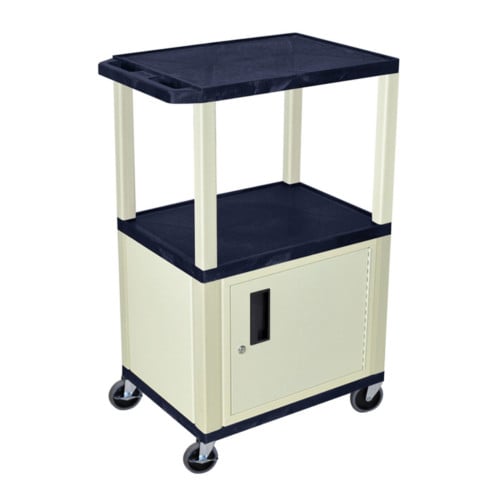 H. Wilson Tuffy WT42ZC3E Navy Blue 42" High Tuffy Utility A/V Cart with Cabinet (3-Shelf Putty Legs)