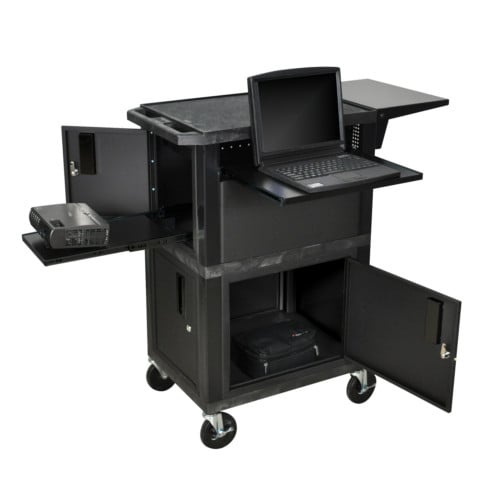H. Wilson Tuffy WTPSCE Black Presentation Station with Cabinets, Shelves and Projector Platform