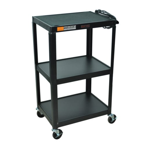 H.Wilson W42E 42" High Black 3-Shelf Steel Utility A/V Cart