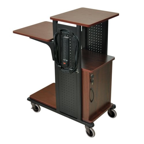 H. Wilson WPS4BR5CE Mobile Boardroom Presentation Station with Cabinet and 4 Black Cherry Shelves