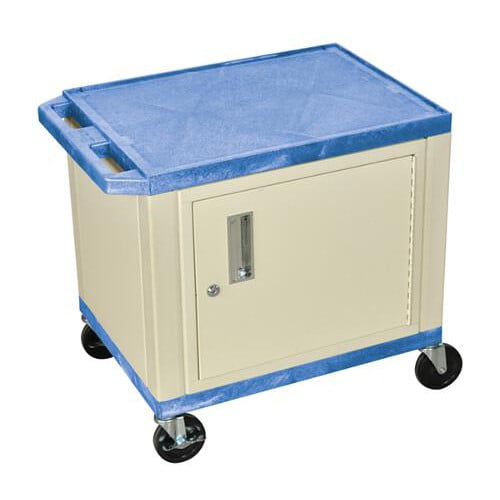 H. Wilson WT26BUC3E Blue 24.5" High Tuffy Utility A/V Cart with Cabinet (2-Shelf Putty Legs)