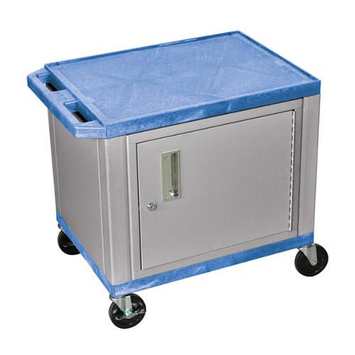 H. Wilson 24.5" High Tuffy Utility A/V Cart with Cabinet (2-Shelf Nickel Legs)