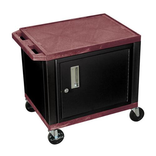 H. Wilson 24.5" High Tuffy Utility A/V Cart with Cabinet (2-Shelf Black Legs)