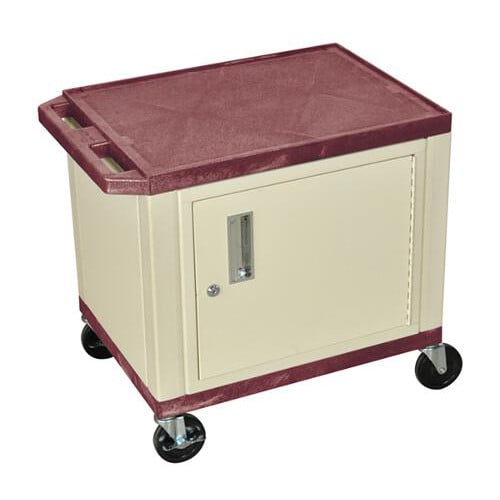 H. Wilson WT26BYC3E Burgundy 24.5" High Tuffy Utility A/V Cart with Cabinet (2-Shelf Putty Legs)