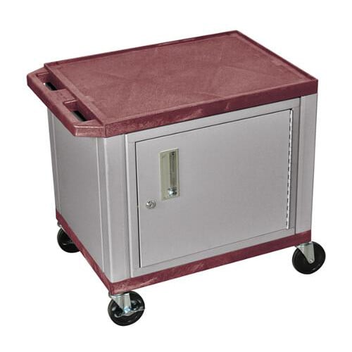 H. Wilson 24.5" High Tuffy Utility A/V Cart with Cabinet (2-Shelf Nickel Legs)