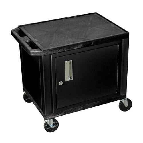 H. Wilson 24.5" High Tuffy Utility A/V Cart with Cabinet (2-Shelf Black Legs)