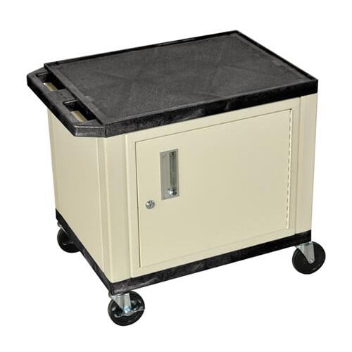 H. Wilson WT26C3E-P Black 24.5" High Tuffy Utility A/V Cart with Cabinet (2-Shelf Putty Legs)