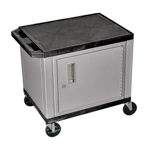 H. Wilson 24.5" High Tuffy Utility A/V Cart with Cabinet (2-Shelf Nickel Legs)