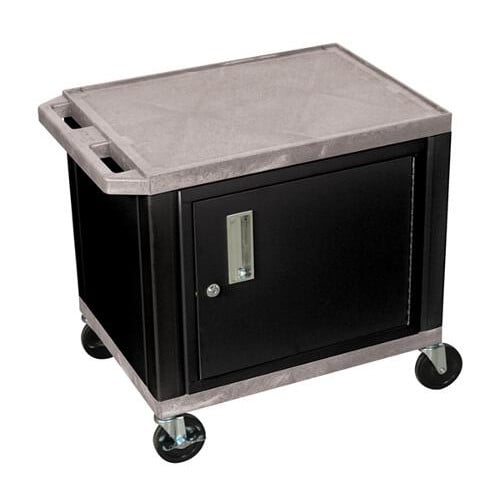 H. Wilson 24.5" High Tuffy Utility A/V Cart with Cabinet (2-Shelf Black Legs)