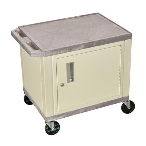 H. Wilson WT26GYC3E Gray 24.5" High Tuffy Utility A/V Cart with Cabinet (2-Shelf Putty Legs)