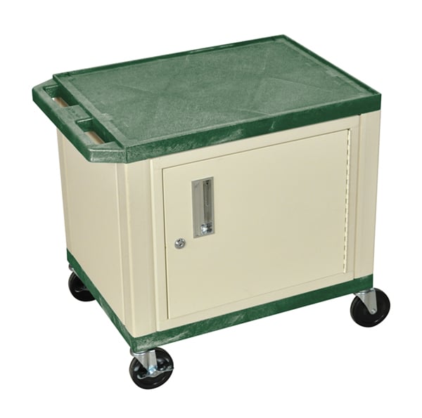 H. Wilson WT26HGC3E Hunter Green 24.5" High Tuffy Utility A/V Cart with Cabinet (2-Shelf Putty Legs)