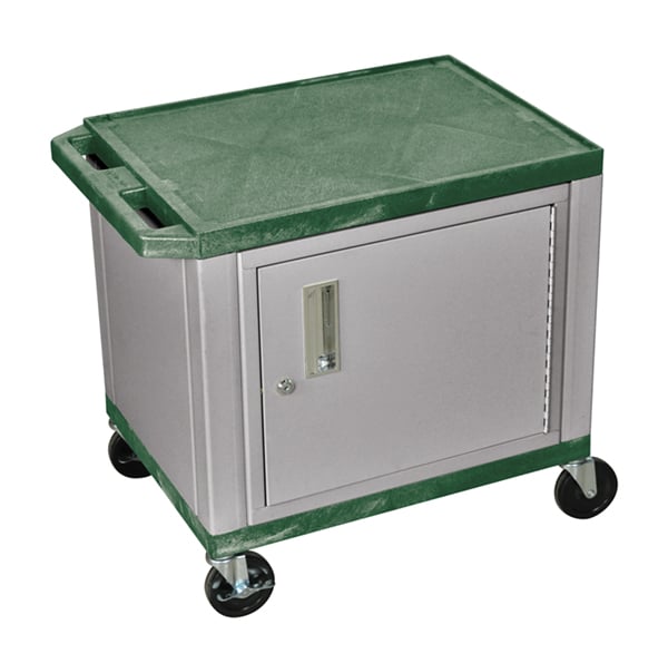 H. Wilson 24.5" High Tuffy Utility A/V Cart with Cabinet (2-Shelf Nickel Legs)