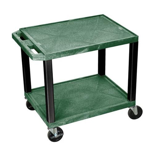 H. Wilson WT26HGE-B Hunter Green 24.5" High Tuffy Utility A/V Cart (2-Shelf Black Legs)