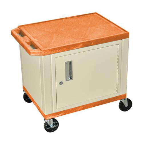 H. Wilson WT26ORC3E Orange 24.5" High Tuffy Utility A/V Cart with Cabinet (2-Shelf Putty Legs)