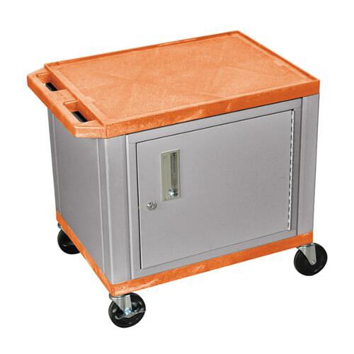 H. Wilson 24.5" High Tuffy Utility A/V Cart with Cabinet (2-Shelf Nickel Legs)