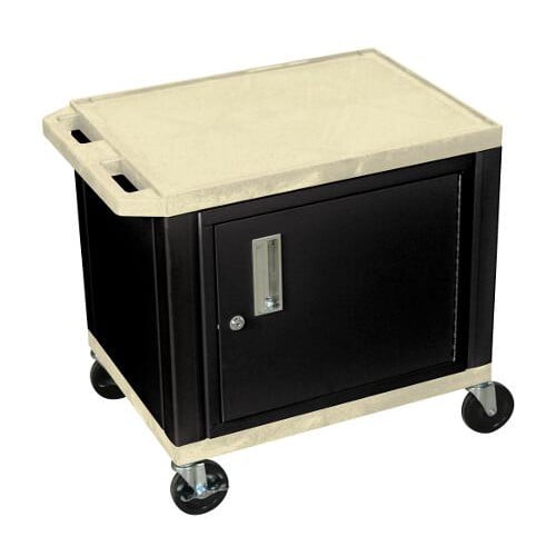 H. Wilson 24.5" High Tuffy Utility A/V Cart with Cabinet (2-Shelf Black Legs)