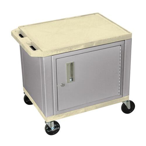 H. Wilson 24.5" High Tuffy Utility A/V Cart with Cabinet (2-Shelf Nickel Legs)