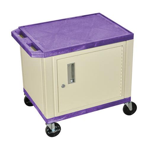 H. Wilson WT26PC3E Purple 24.5" High Tuffy Utility A/V Cart with Cabinet (2-Shelf Putty Legs)