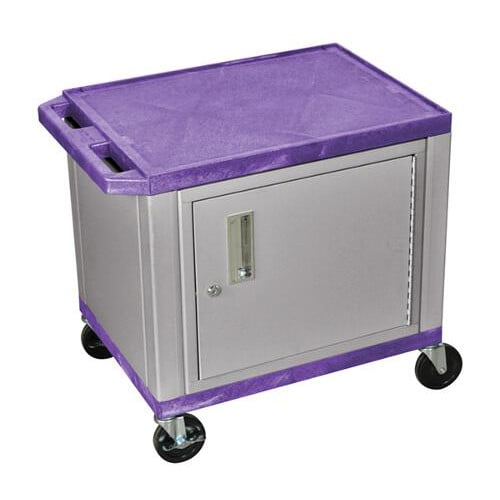 H. Wilson WT26PC4E-N Purple 24.5" High Tuffy Utility A/V Cart with Cabinet (2-Shelf Nickel Legs)
