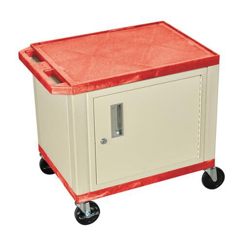H. Wilson WT26RC3E Red 24.5" High Tuffy Utility A/V Cart with Cabinet (2-Shelf Putty Legs)