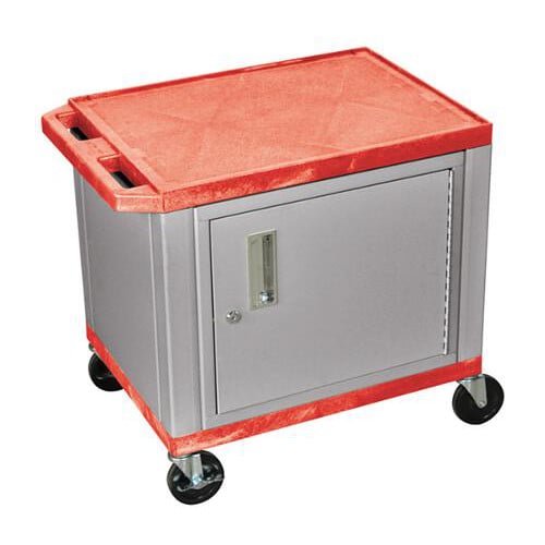 H. Wilson 24.5" High Tuffy Utility A/V Cart with Cabinet (2-Shelf Nickel Legs)