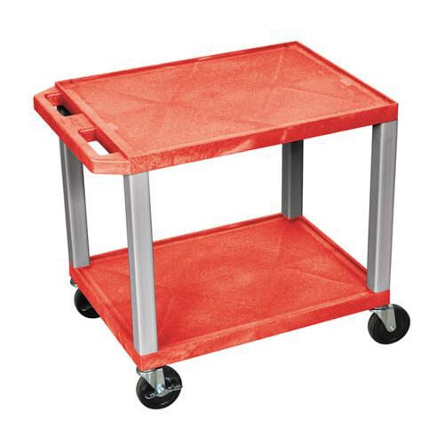 H. Wilson WT26RE-N Red 24.5" High Tuffy Utility A/V Cart (2-Shelf Nickel Legs)
