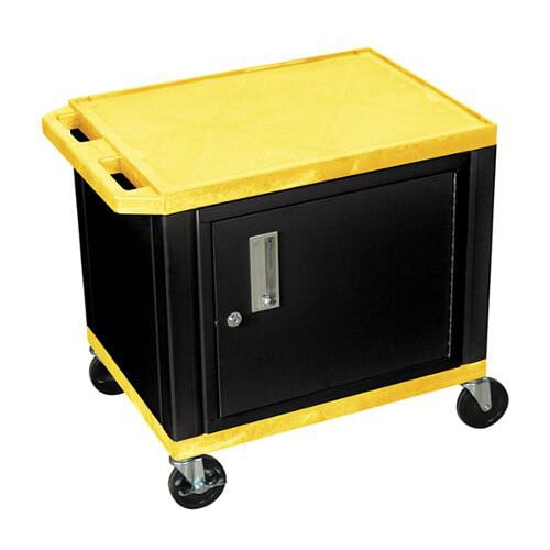 H. Wilson WT26YC2E-B Yellow 24.5" High Tuffy Utility A/V Cart with Cabinet (2-Shelf Black Legs)