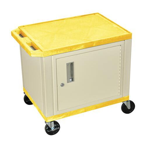 H. Wilson WT26YC3E Yellow 24.5" High Tuffy Utility A/V Cart with Cabinet (2-Shelf Putty Legs)