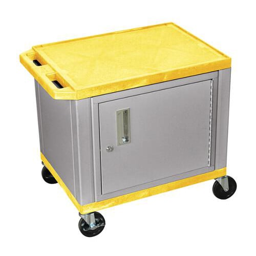 H. Wilson 24.5" High Tuffy Utility A/V Cart with Cabinet (2-Shelf Nickel Legs)